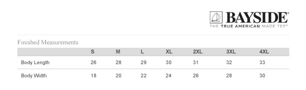 Bayside .::. Size Chart